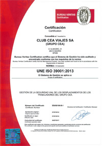 Certificacin de la norma ISO 39001 de seguridad vial CLUB CEA VIAJES