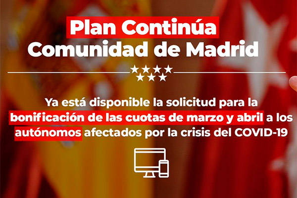 Plan Continúa de la Comunidad Madrid. Ayudas a autónomos por Coronavirus