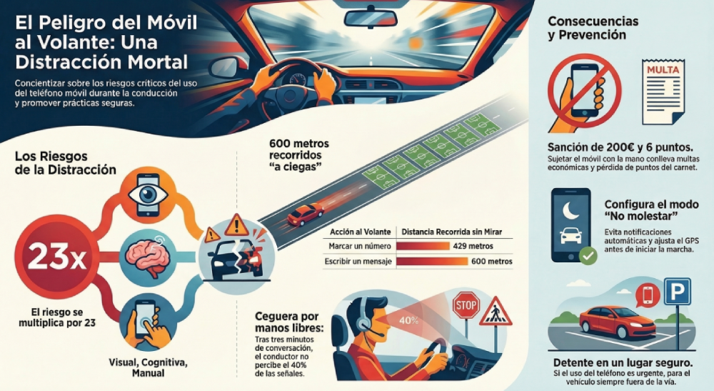 El peligro del móvil al volante